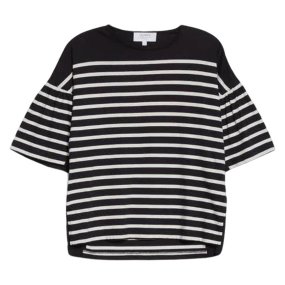 LA LIGNE Striped Cotton Tee Crewneck Elbow-Length Sleeves Black & White Size XS - Picture 2 of 16